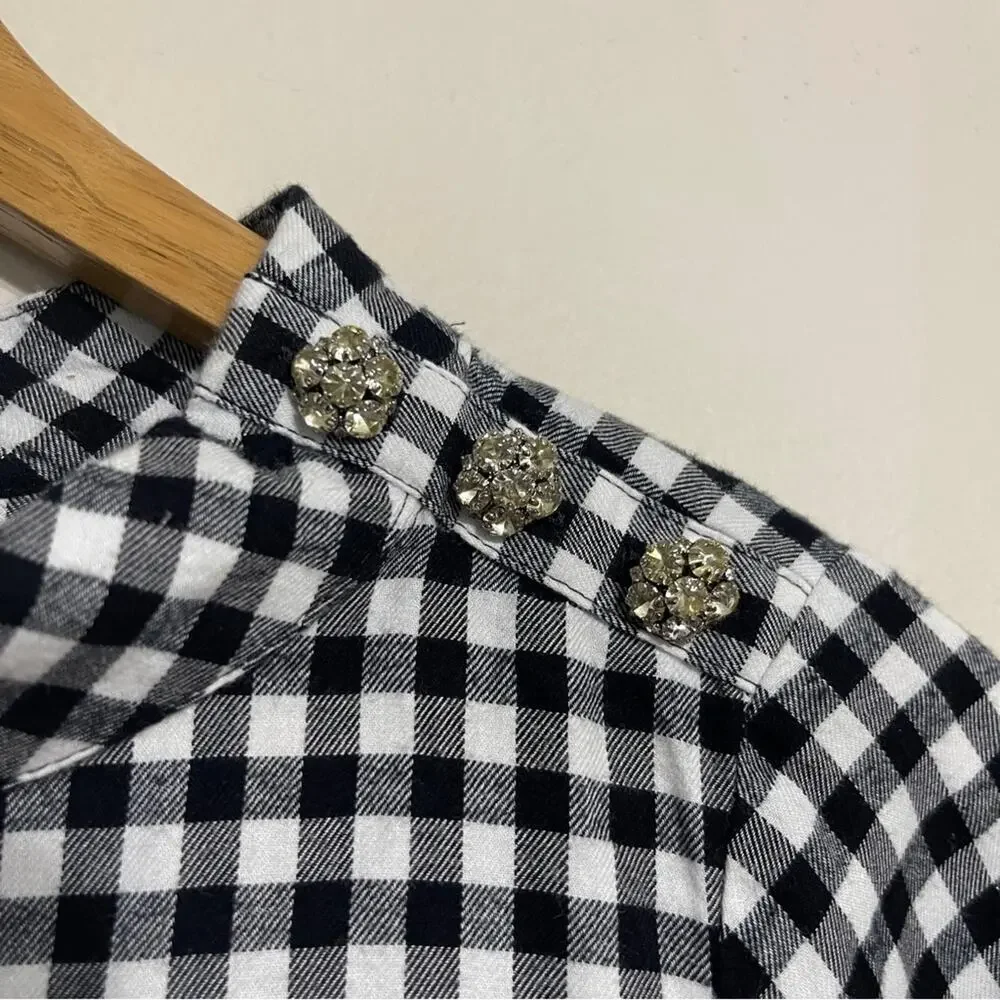 J. Crew A-Line Gingham Plaid Funnel Neck Long Sleeve Flannel Dress Size S